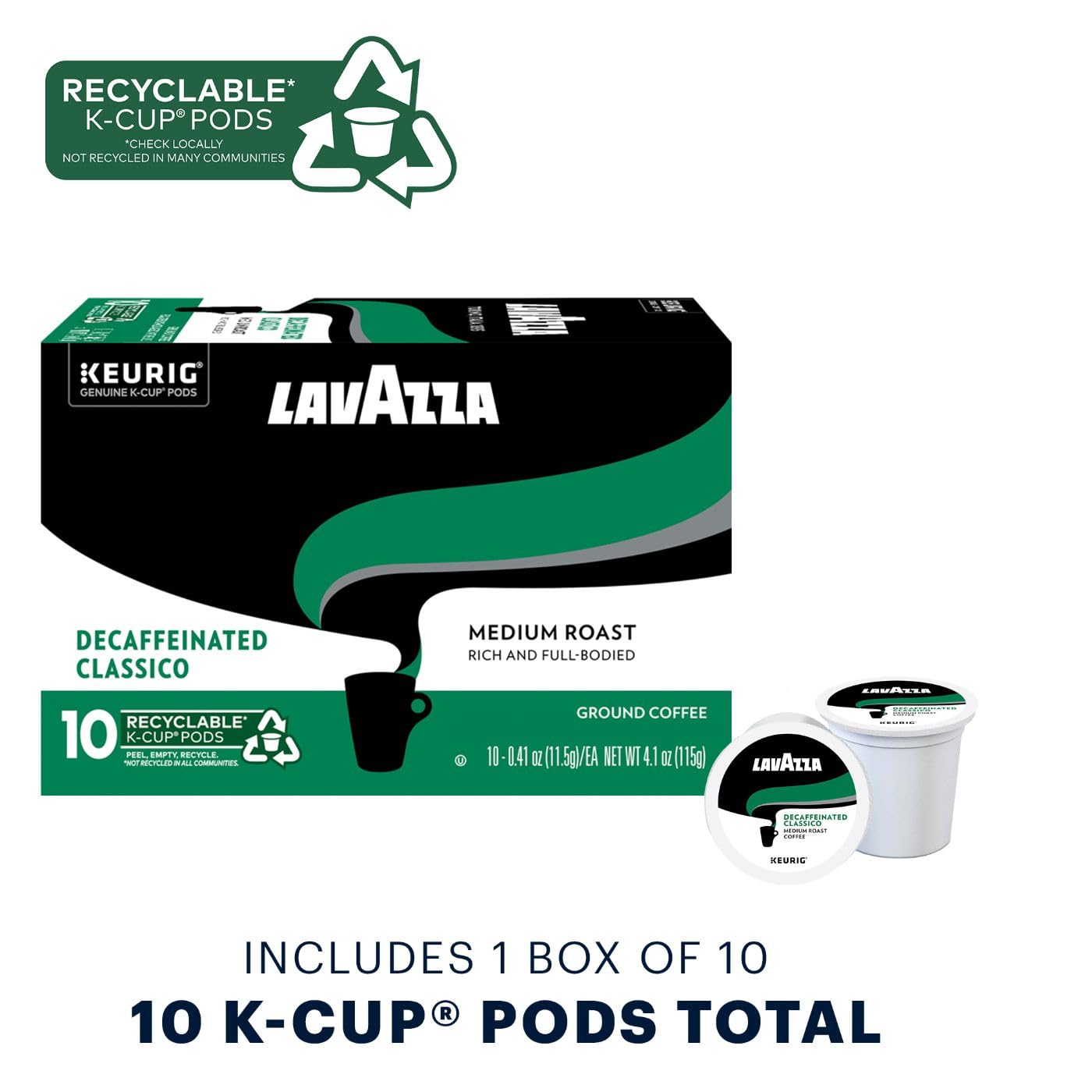 Lavazza Keurig k-cup, Decaf Classico Medium Roast, 10 pods/box