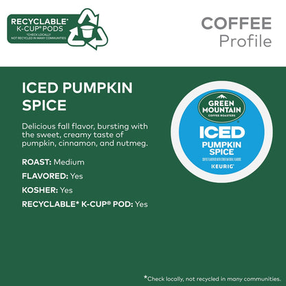 Green Mountain Keurig k-cup, Iced Pumpkin Spice Flavored Medium Roast, 10 pods/box