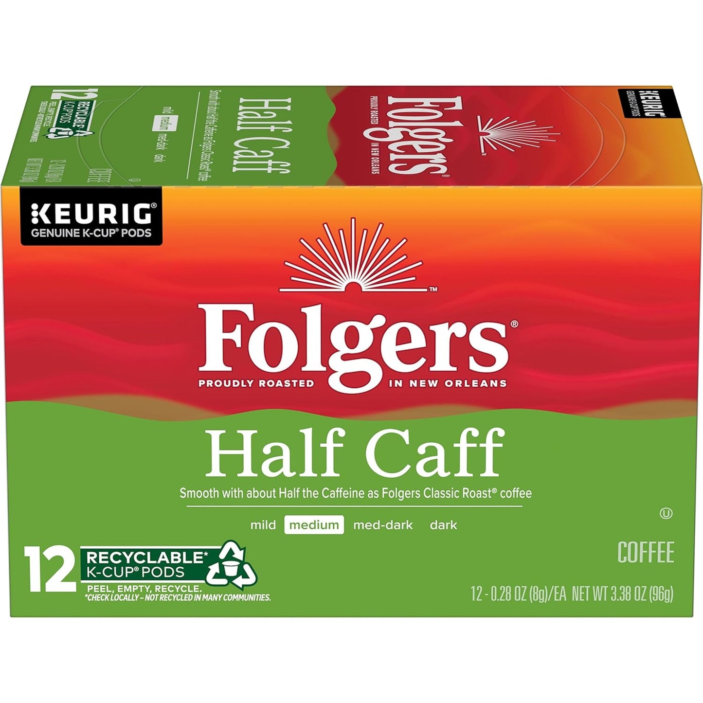 Folgers Keurig k-cup, Half-Caff Medium Roast, 12 pods/box