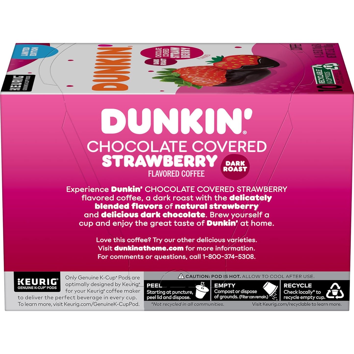 Dunkin' Keurig K-cup, Chocolate Covered Strawberry Flavored Dark Roast, 10 pods/box