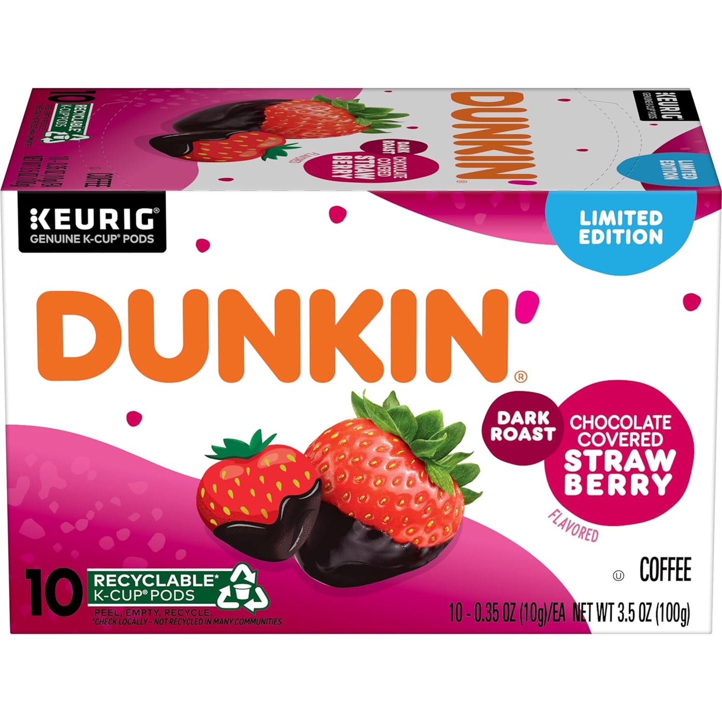 Dunkin' Keurig K-cup, Chocolate Covered Strawberry Flavored Dark Roast, 10 pods/box