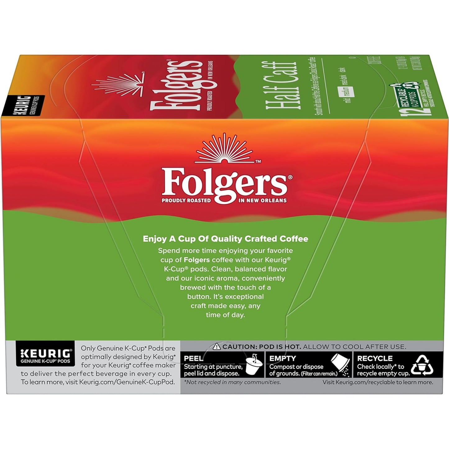 Folgers Keurig k-cup, Half-Caff Medium Roast, 12 pods/box