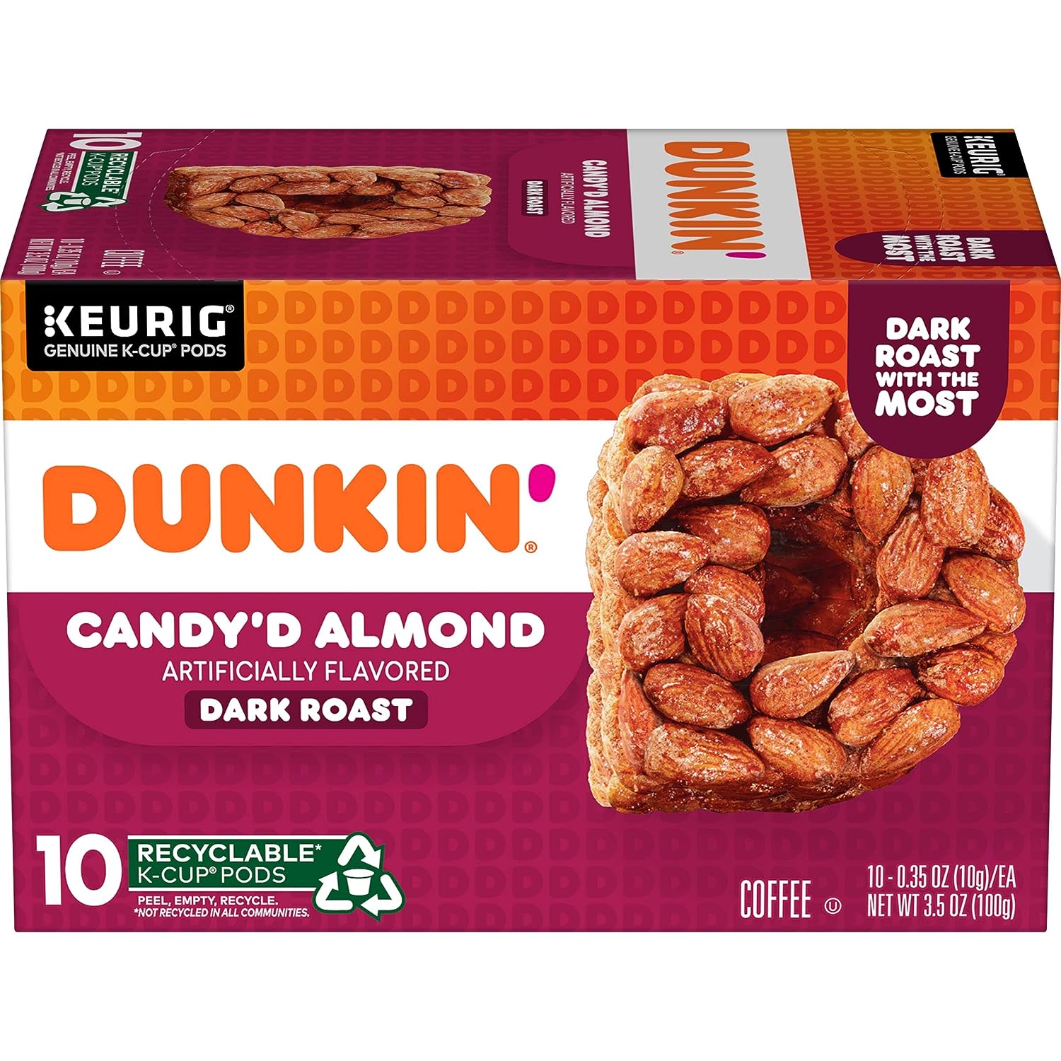 Dunkin' Keurig K-cup, Candy'd Almond Flavored Dark Roast, 10 pods/box ...