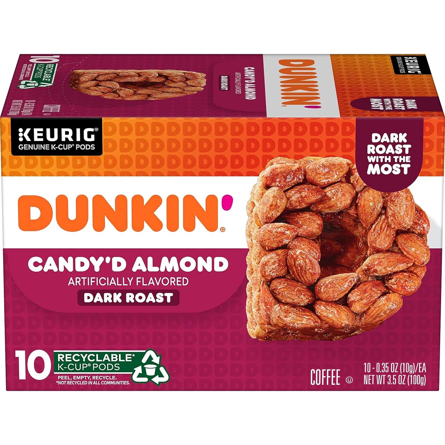 Dunkin' Keurig K-cup, Candy'd Almond Flavored Dark Roast, 10 pods/box